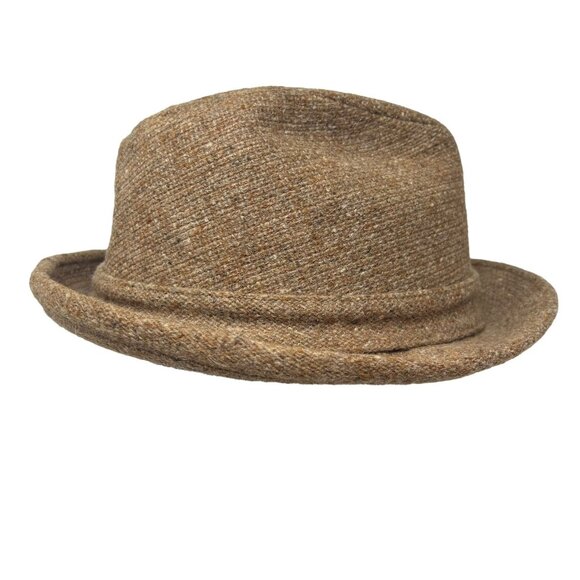 Stetson Men's 7 3/8 Brown Tweed 100% Wool Fedora Hat Cap Vintage Retro Feather - Picture 2 of 10